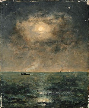  Luna Pintura al %C3%B3leo - Paisaje marino iluminado por la luna Alfred Stevens
